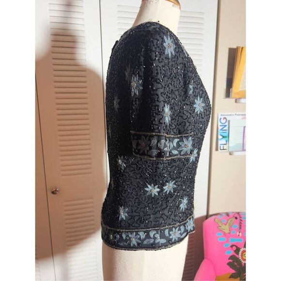 Cote d' Azur | Women's | Blouse | M | Evening Wear Beaded Structured Vintage Blo - Picture 5 of 5